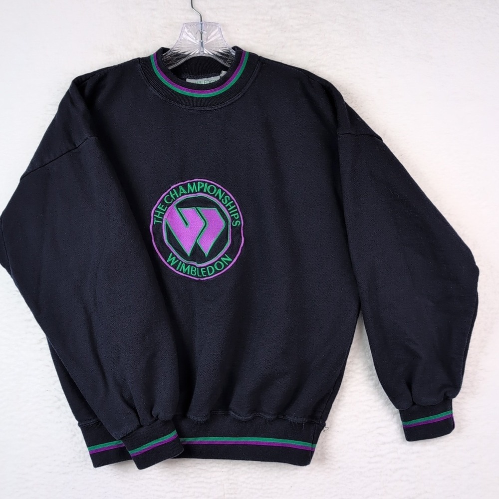 VTG Wimbledon The Championships Crew Neck Sweatshirt Size Small Blue 80s